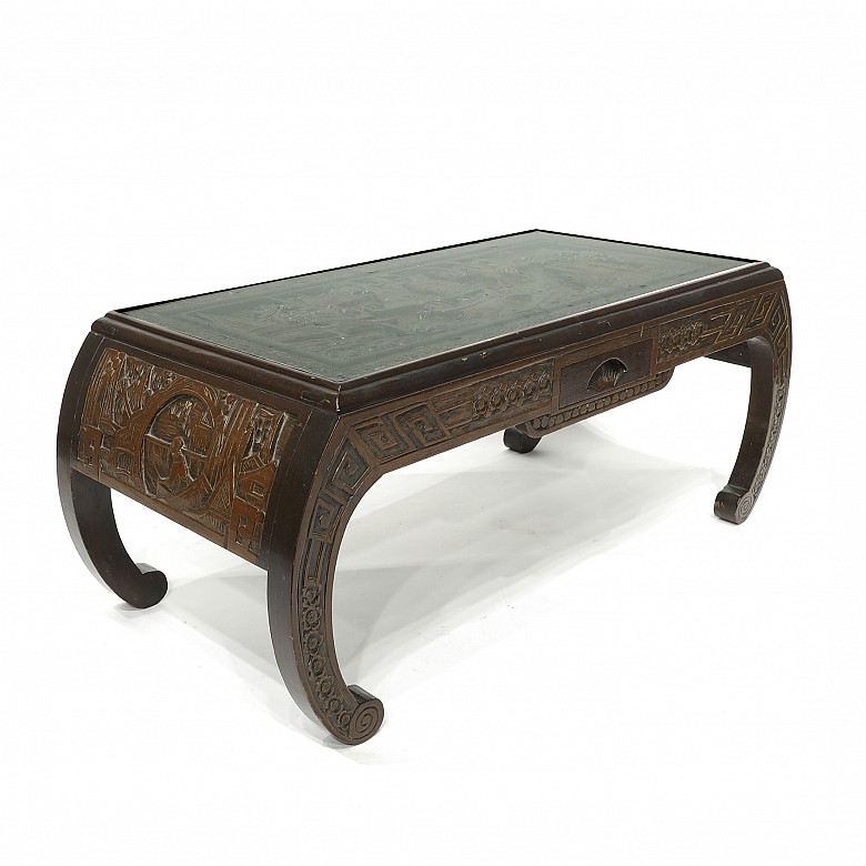 Low carved wood table, China, 20th century