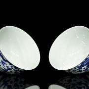 Pareja de cuencos, azul y blanco, con marca Qianlong