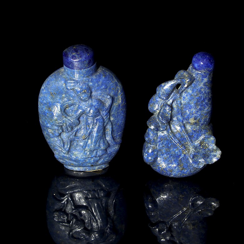 Dos botellas de rapé de lapislázuli, S.XX