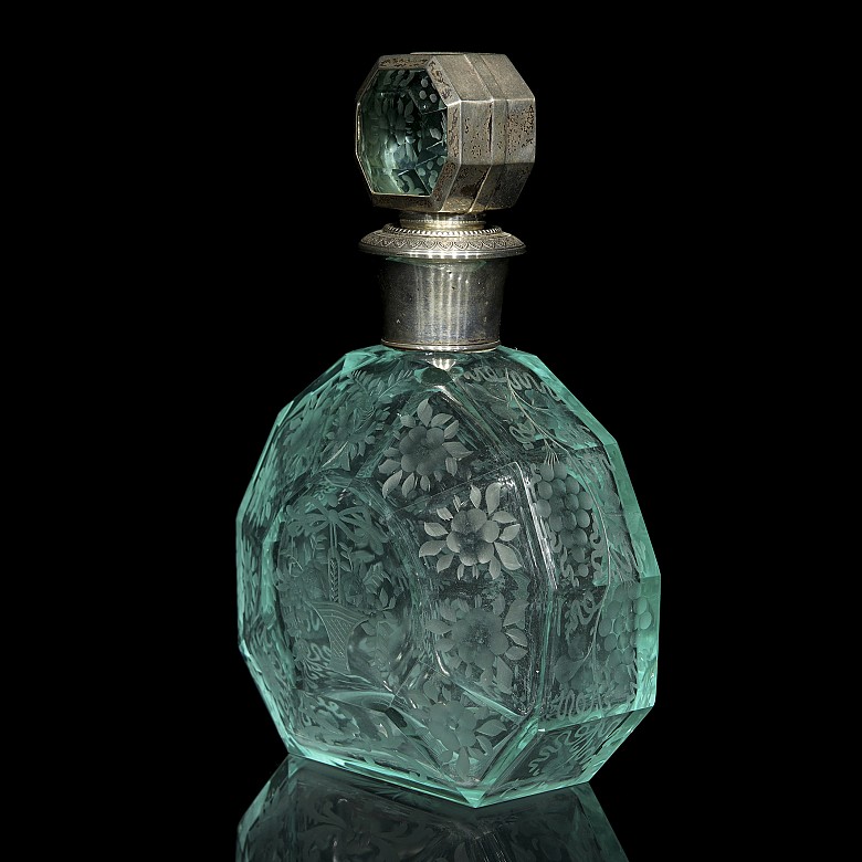 Carved glass dressing-table bottle,