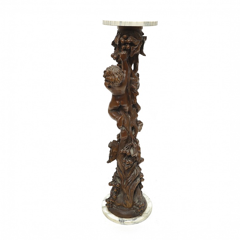 Vicente Andreu. Columna de madera tallada con mármol, S.XX - 2