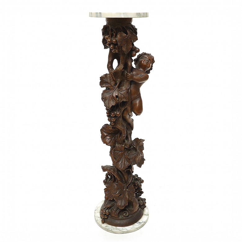 Vicente Andreu. Columna de madera tallada con mármol, S.XX - 3