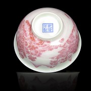 Cuenco con paisaje en porcelana, con marca Qianlong