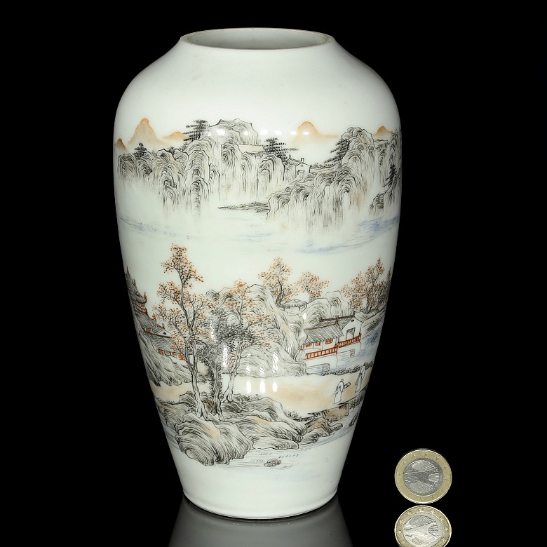 Enamelled vase with a landscape, Republic of China