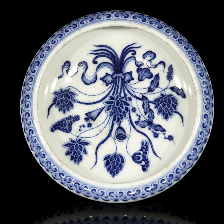 Tintero de porcelana, azul y blanco, S.XX - 4