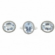 Earrings and ring set, with aquamarines and diamonds