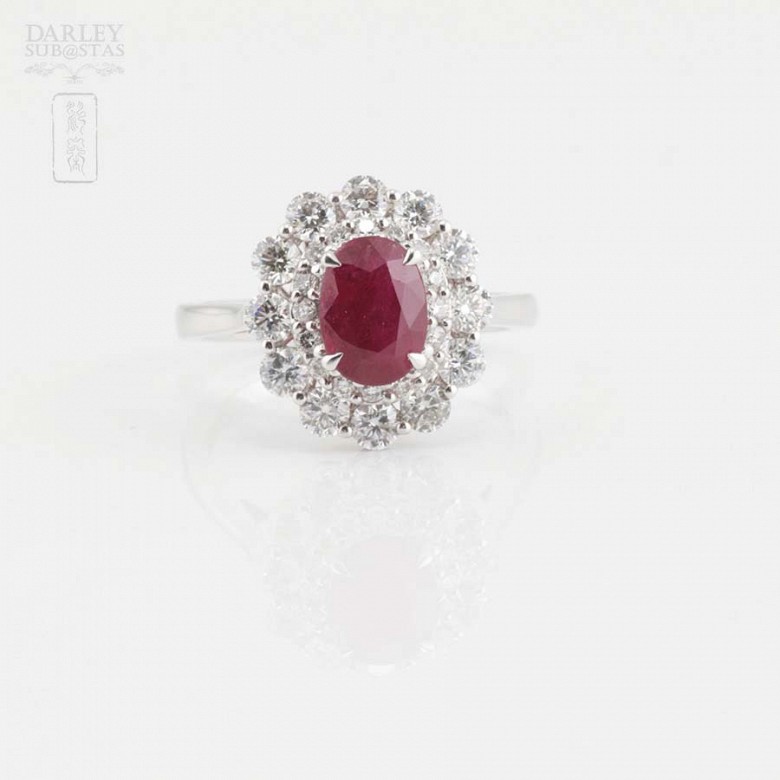 18k Gold Ring, Diamonds and Natural Ruby - 3