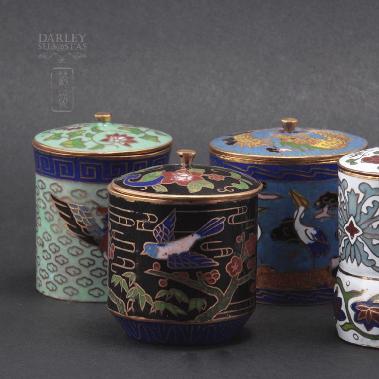 Set of 10 jars with lids Chinese cloisonne - 3