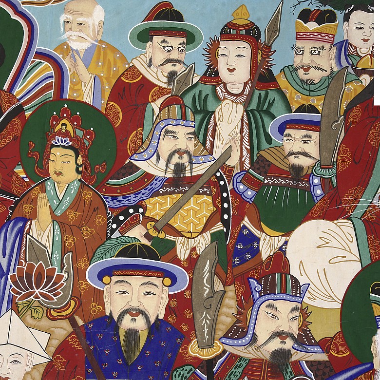 Large painted silk thangka, Korea, 19th-20th century