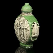 Botella de rapé en porcelana vidriada verde y blanco