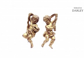 Pair of polychrome wooden angels.