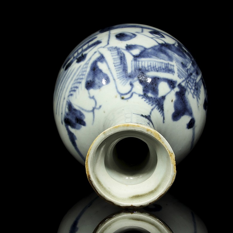 Jarrón de cerámica, azul y blanco, dinastía Qing - 3