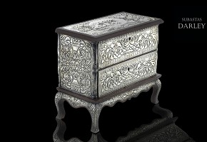 Silver and wood jewellery box, 20th century
