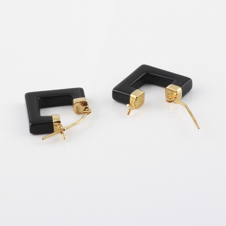 earrings natural onyx in 18k yellow gold - 2