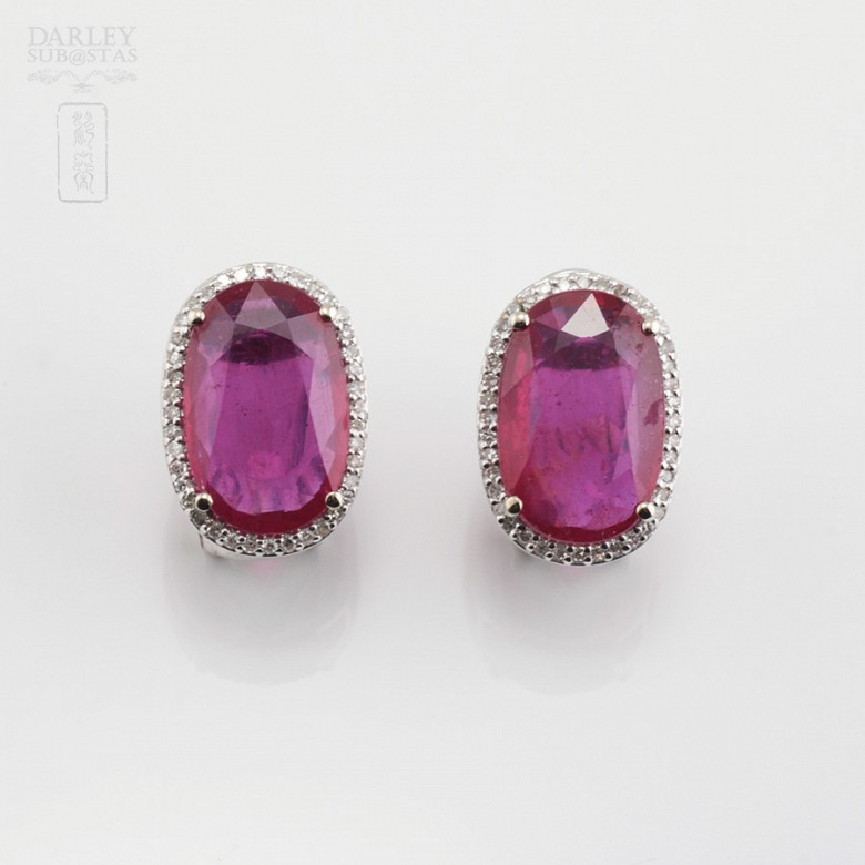 Earrings with ruby10.05cts and diamonds in white gold - 4