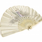 Bone and painted silk fan, 19th - 20th Century - 1
