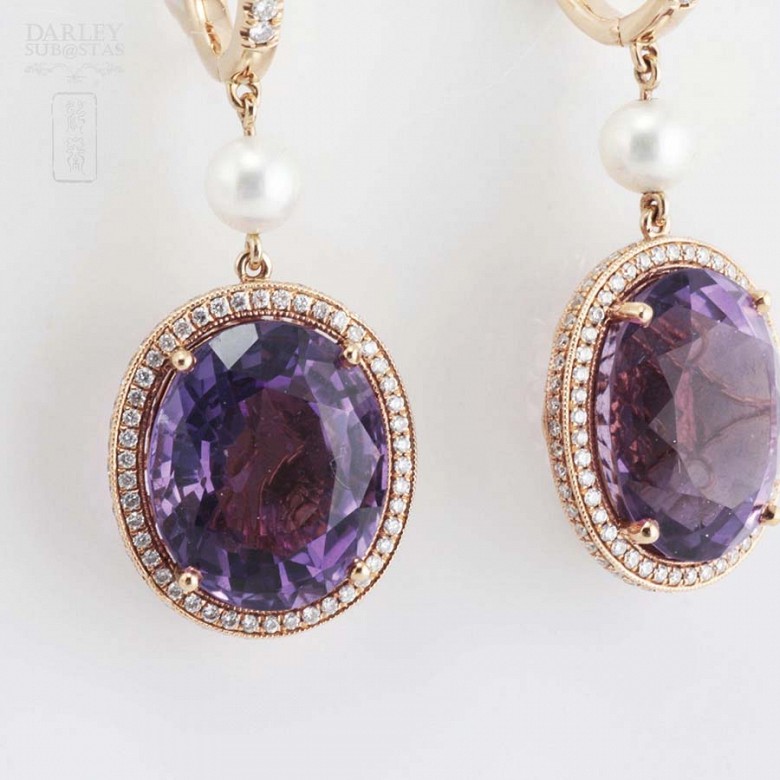 18k rose gold earrings with amethyst and diamonds - 2