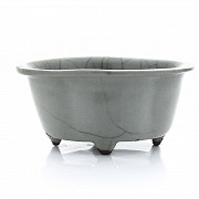 Maceta de cerámica vidriada en gris, s.XX