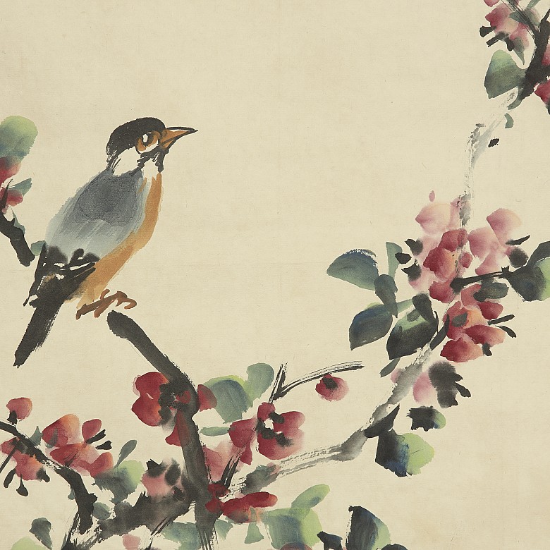 Pintura china con firma Ren Yi (1840-1895) 