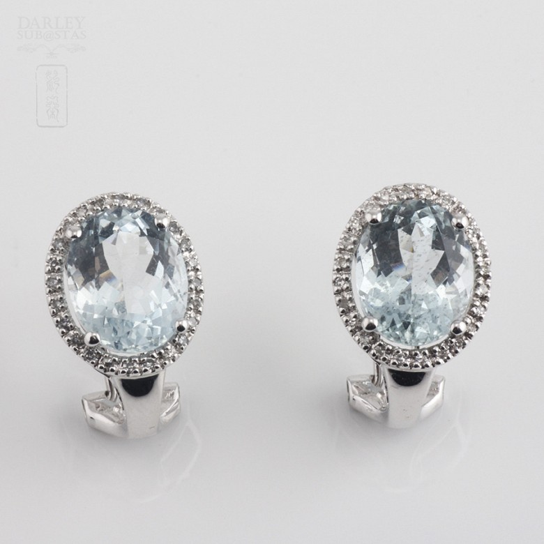 Earrings with Aquamarine 4.89cts and Diamond  in White Gold - 3