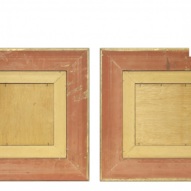 Pair of bone and wood plaques, 20th century