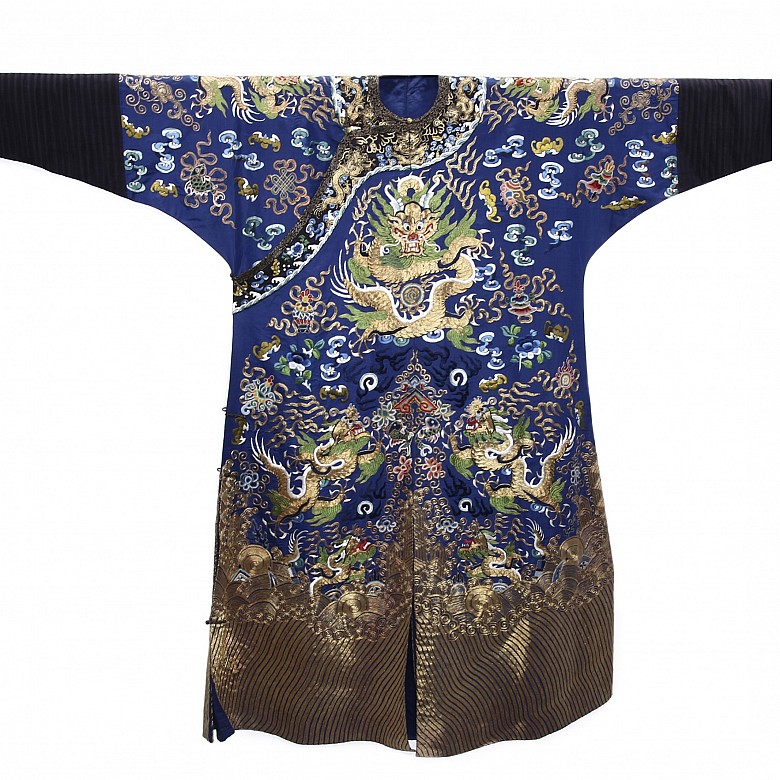 A blue silk court robe, Jifu, 19th century.