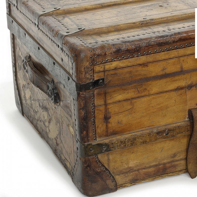 Baúl de viaje en madera y cuero, ca.1900