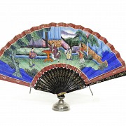 Chinese fan with hand painted paper, 19th century. - 9