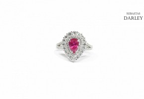 18k white gold ring with diamonds and ruby