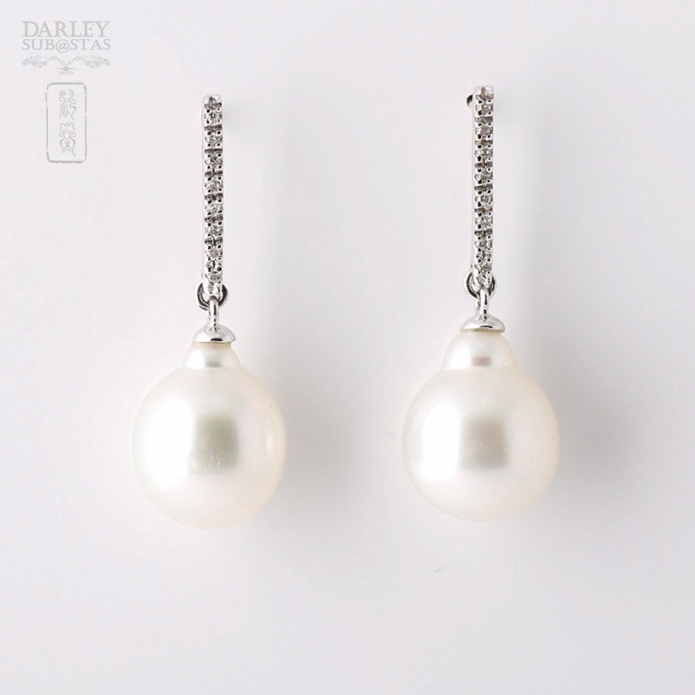 pendientes perlas australianas en oro blanco de 18k y diamantes