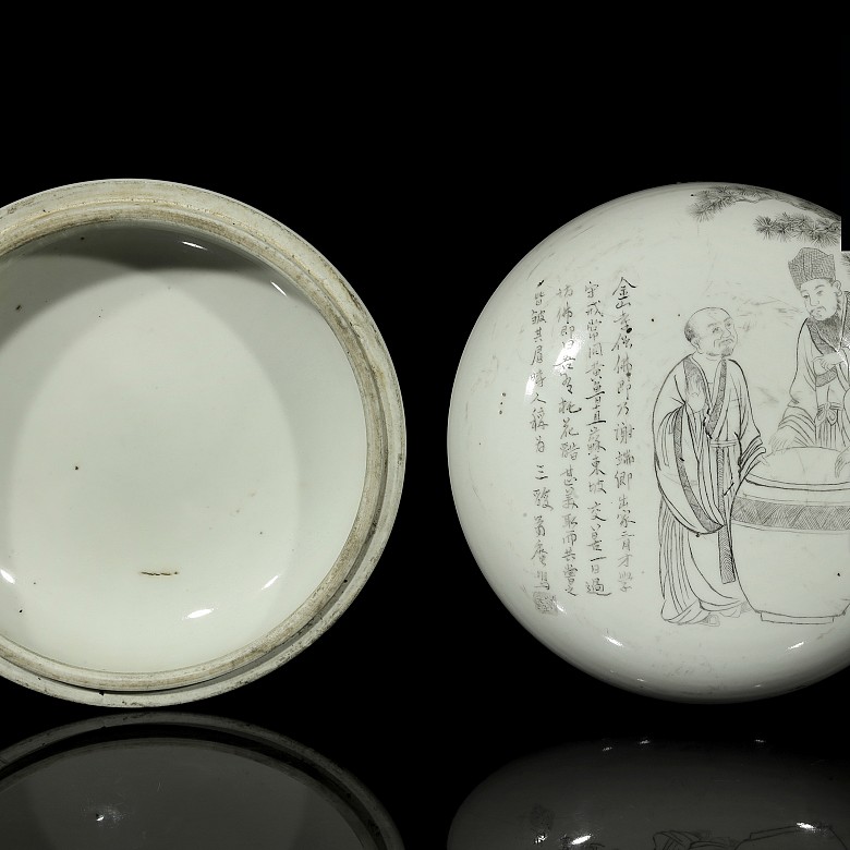 Caja de porcelana con poema y sabios, dinastía Qing - 3