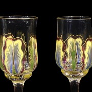 Small goblets in painted glass, early 20th century