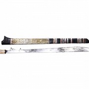 Golok or Indonesian saber with wooden handle and ebony and metal scabbard, 19th century