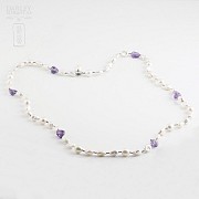 天然珍珠配紫晶925银项链 - 3