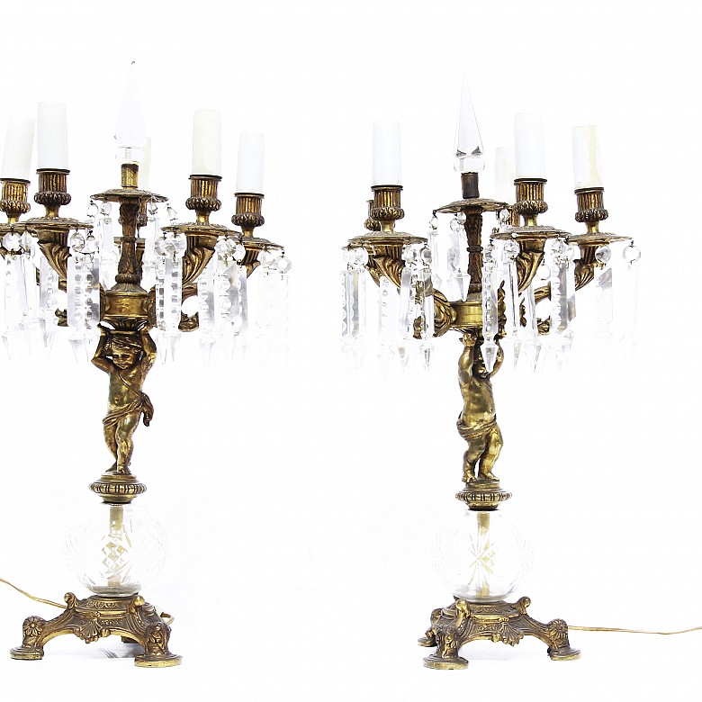 Pareja de lámparas de mesa de bronce, ffs.s.XIX - 2
