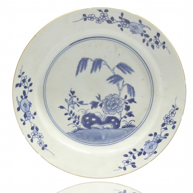 Pareja de platos Compañía de Indias, azul y blanco, s.XIX - 3