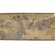 Pintura china con paisaje y caligrafía, s.XX