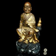 Sage sculpture in gilded wood, Qing dynasty - 9