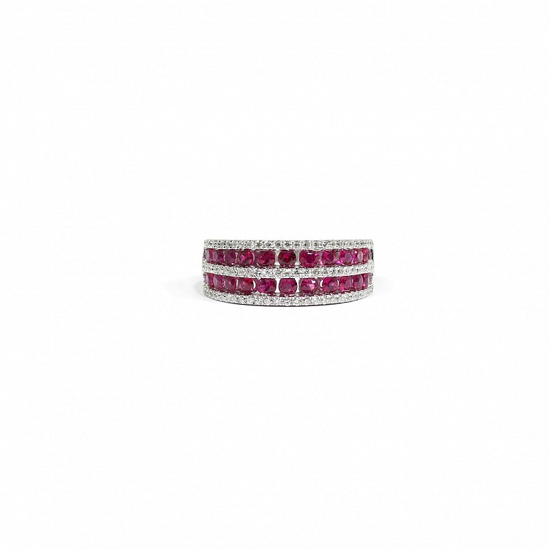 18k white gold ring with rubies and diamonds