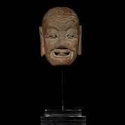 Japanese polychrome wooden mask, with base, 19th century