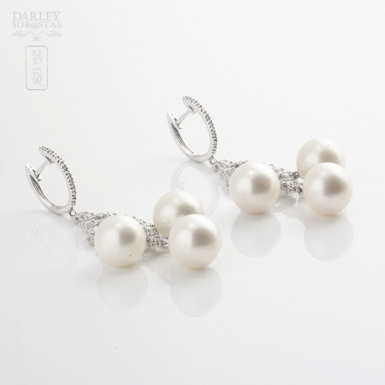 Earrings with Pearls and 1.41cts diamond  in white gold - 4