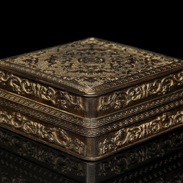 Caja de madera tallada, dinastía Qing - 4