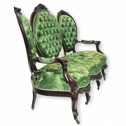 Elizabethan armchair with green upholstery, 19th century - 7