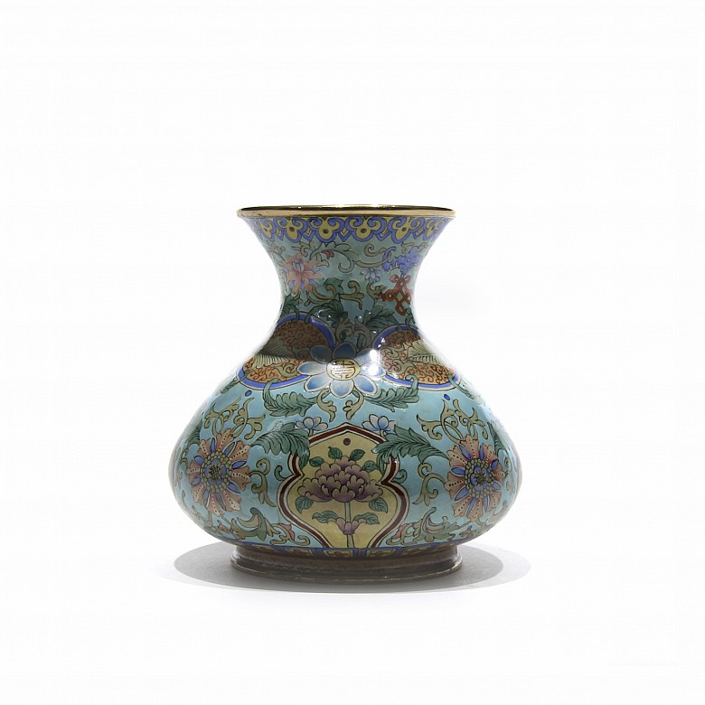 Small enameled metal vase, 20th century
