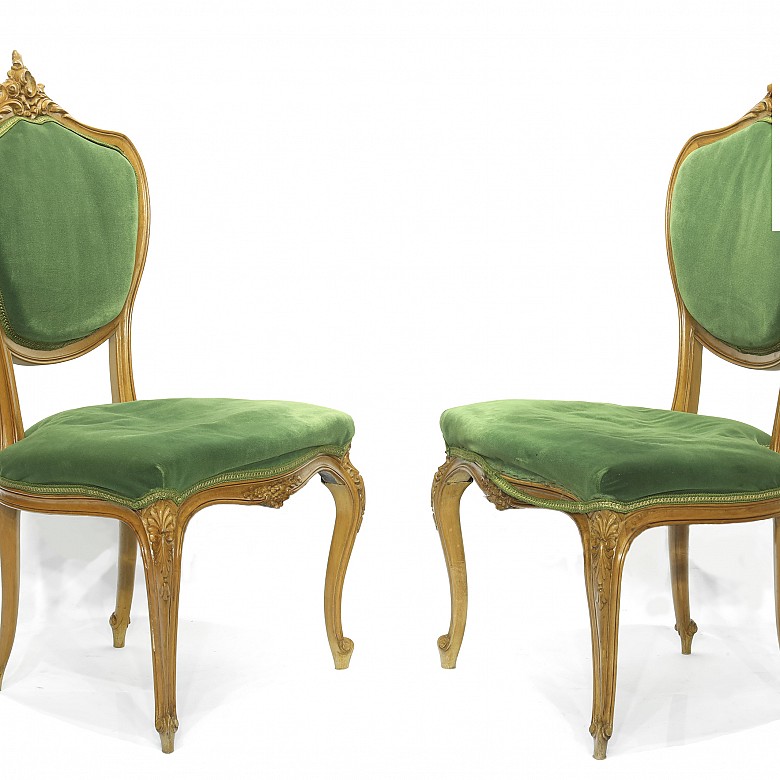Seating furniture group upholstered in green velvet, 20th Century - 2