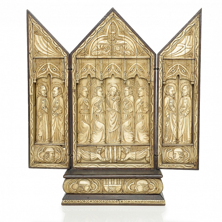 Religious altar in Gothic style, wood and bone, 20th century