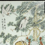 Porcelain enameled plate with deer and cranes, 20th century - 2