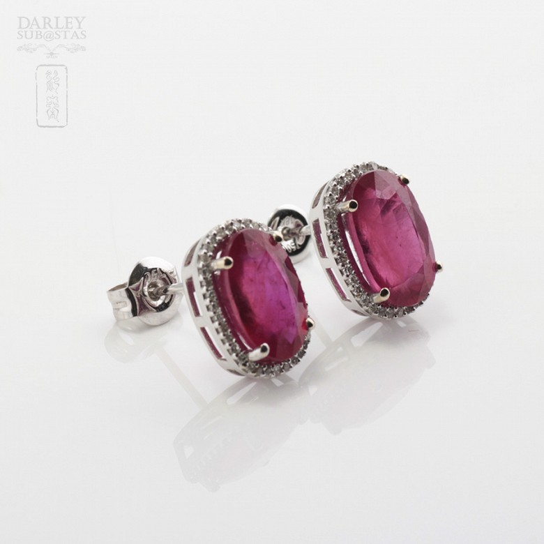 Earrings with ruby 7.86cts and diamonds in White Gold - 3