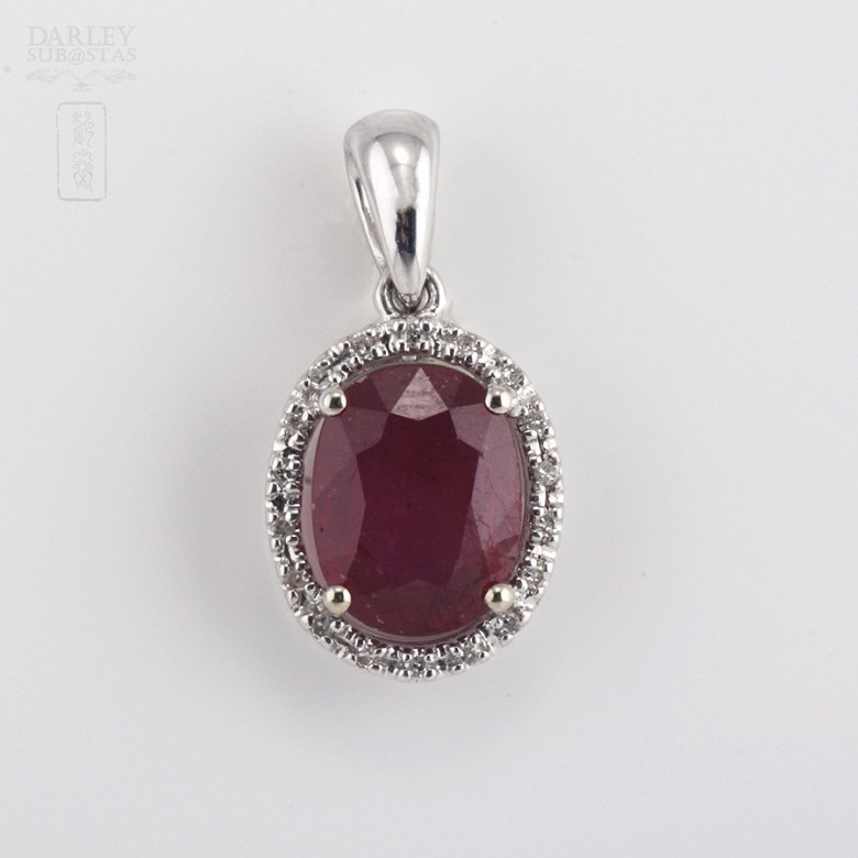 Pendant with ruby 2,36cts and diamond  in white gold - 3