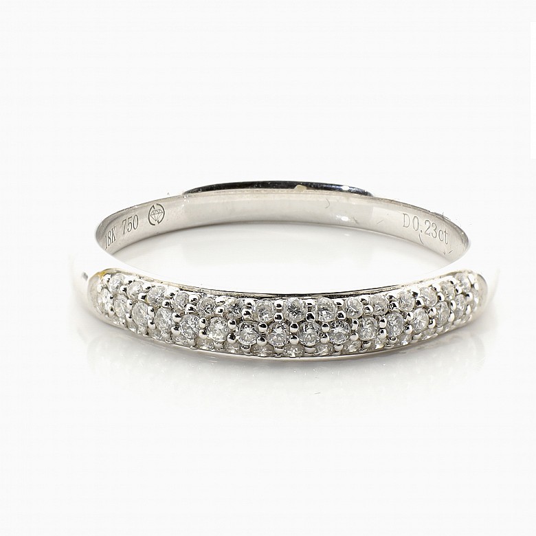 Half wedding ring with diamonds, 18k white gold